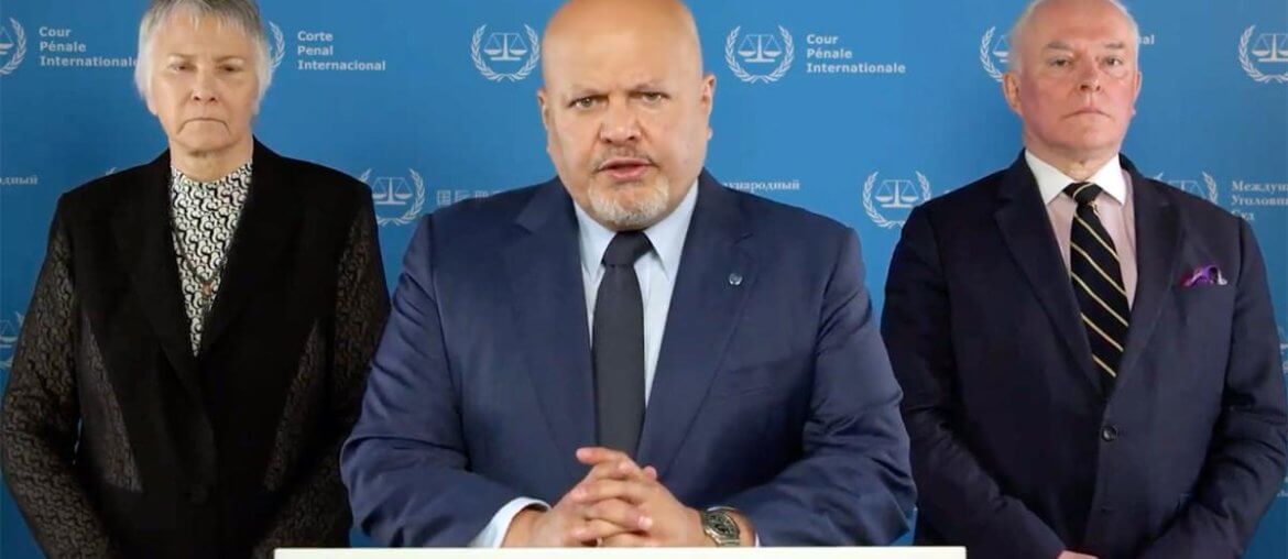 Karim Khan, the chief prosecutor of the International Criminal Court (center), announces he is seeking arrest warrants from the court’s judges for Prime Minister Benjamin Netanyahu and Defense Minister Yoav Gallant, along with Hamas leaders Yahya Sinwar, Mohammed Deif and Ismail Haniyeh, May 20, 2024. (ICC)