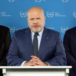 Karim Khan, the chief prosecutor of the International Criminal Court (center), announces he is seeking arrest warrants from the court’s judges for Prime Minister Benjamin Netanyahu and Defense Minister Yoav Gallant, along with Hamas leaders Yahya Sinwar, Mohammed Deif and Ismail Haniyeh, May 20, 2024. (ICC)