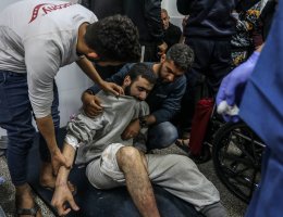 Palestinian men who were arrested during the Israeli ground invasion of northern Gaza receive medical treatment after their release at Al-Najjar Hospital in Rafah, December 24, 2023. (Photo: © Abed Rahim Khatib/dpa via ZUMA Press/APA Images)