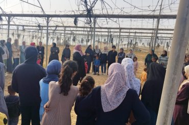 Gaza Community Mental Health Program staff providing psychological support to displaced children, women, elderly people, and people with special needs in evacuation camps in Deir Al-Balah and Rafah, in April 2024. (Photo: Gaza Community Mental Health Program/Facebook)