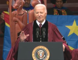 Joe Biden speaks at Morehouse College commencement and says he's working round the clock to get a ceasefire in Gaza, May 19, 2024. Screenshot from broadcast.