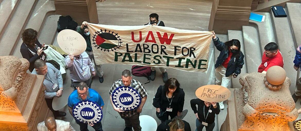 UAW Labor for Palestine action in Albany, NY, March 2024. (Photo: UAW Labor for Palestine X Account)