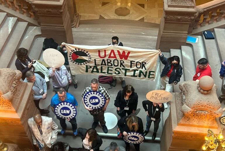 UAW Labor for Palestine action in Albany, NY, March 2024. (Photo: UAW Labor for Palestine X Account)