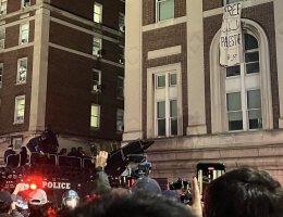 NYPD prepare to raid Palestine protesters encamped in Columbia University's Hamilton Hall, which had been renaimed "Hind's Hall" in honor of Hind Rajab, on April 30, 2024. (Photo: @ColumbiaSJP/Twitter)