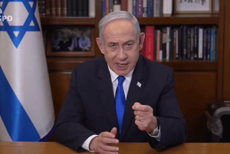 Screenshot of Netanyahu delivering the Hebrew statement addressing the ICC, May 20, 2024. (Photo: Screenshot from IsraelPM Youtube Channel/Government Press Office)