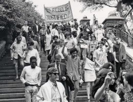 Students entering Morningside Park in April 1968 to protests Columbia's plans to build a gymnasium there. Photo by Hugh Rogers for Columbia College Today.