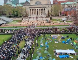 The original Gaza Solidarity Encampment just minutes after the NYPD arrested over 100 protesters, April 18, 2024. (Photo: Wikimedia Commons)