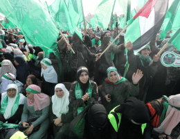 Supporters of the Hamas movement attend the 35th of anniversary Festival of the organization's founding, Gaza City, December 14, 2022. (Photo: Omar Ashtawy/APA Images)