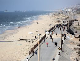 A ship transporting international humanitarian aid is moored at the US-built Trident Pier near Nuseirat in the central Gaza Strip on May 21, 2024. (Photo: Stringer/APA Images)