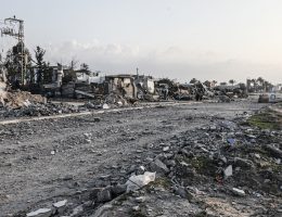 Salah al-Din street was designated as a "humanitarian corridor" and evacuation route for Palestinians to move from northern Gaza to the south. Israel bombed them anyway. Photo take on January 28, 2024. (Omar Ashtawy/APA Images)