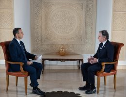 Secretary Antony J. Blinken is interviewed by Jalal Chahda of Al Jazeera in Doha, Qatar, June 12, 2024. (Official State Department photo by Chuck Kennedy)