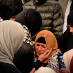 Mother of two students killed by Israeli forces in November 2022 at their mourning ceremony in Birzeit University, Ramallah. (Photo: Qassam Muaddi)