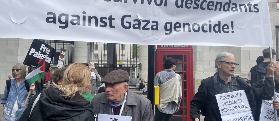 Holocaust survivors and their descendants at a protest in London opposing the Gaza genocide, May 2024. (Photo: X)