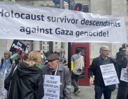 Holocaust survivors and their descendants at a protest in London opposing the Gaza genocide, May 2024. (Photo: X)