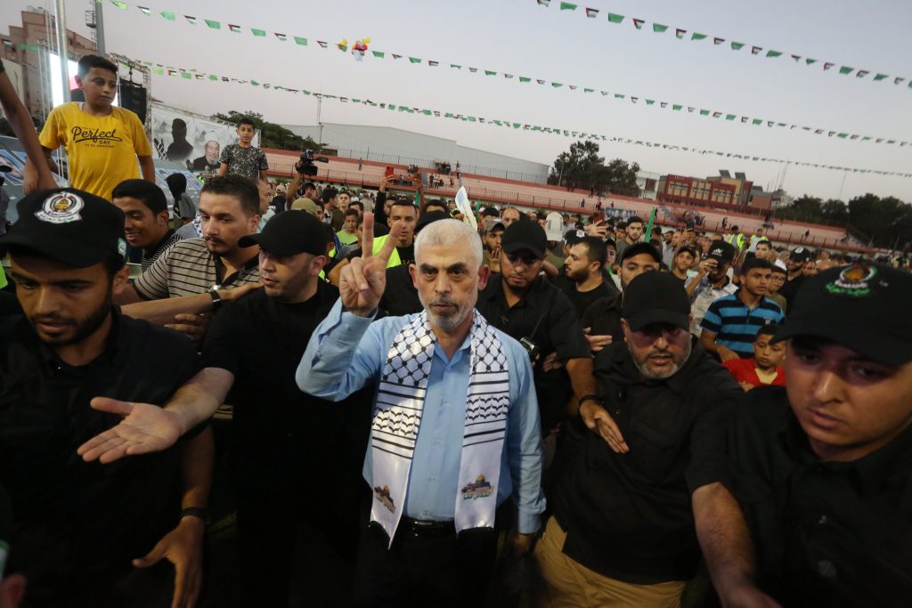 Yahya Sinwar, Hamas' political chief in Gaza, attending a festival in solidarity with al-Aqsa mosque at Palestine Stadium in Gaza City, October 1, 2022. (Photo: Ashraf Amra/APA Images)