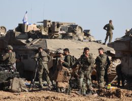 Israeli soldiers stand next to their military vehicles just outside the Gaza Strip, on March 10, 2024. (Credit Image: © Abir Sultan/EFE via ZUMA Press APAimages)
