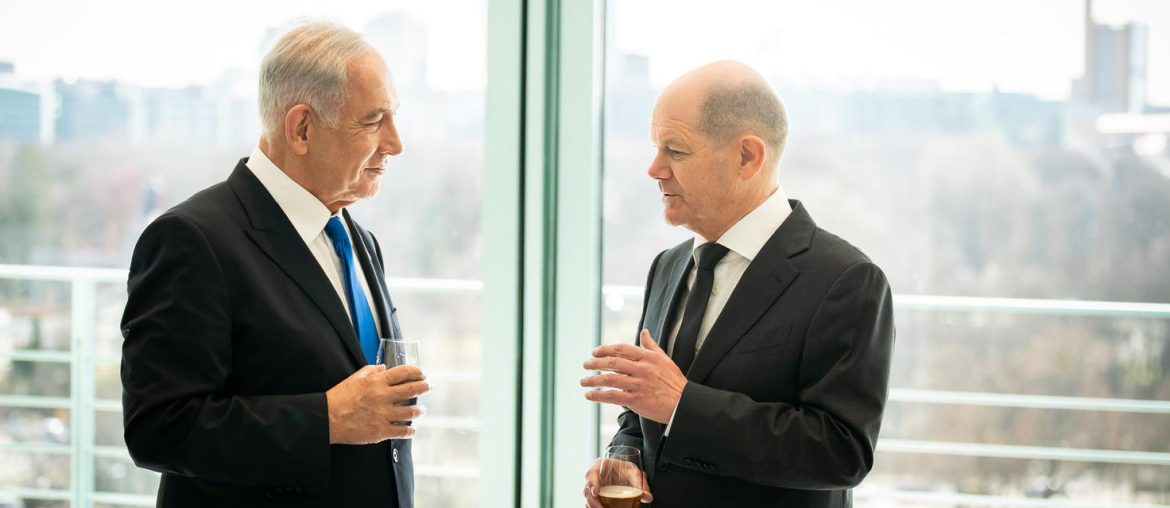 Israeli Prime Minister Benjamin Netanyahu meets German Chancellor Olaf Schulz in Berlin on March 16, 2023. (Photo: Israeli Prime Minister's Office/APA Images)