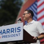 Pennsylvania Governor Josh Shapiro at a campaign event for Vice President Kamala Harris.