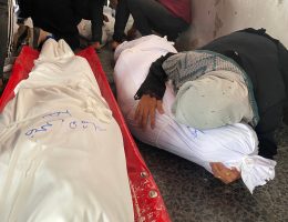 Palestinians mourn over the bodies of their relatives from the Basal family, who were killed in Israeli attacks on the Al-Zeitoun neighborhood in Gaza City, on September 16, 2024. (Photo: Hadi Daoud/APA Images)