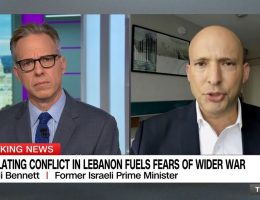 Former Israeli Prime Minister Naftali Bennett speaks to Jake Tapper on CNN, on September 23, 2024.