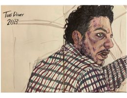 "Taxi Driver" by Bayan Abu Nahla, Ink and watercolors on paper, 2023. (Photo courtesy of Bayan Abu Nahla)
