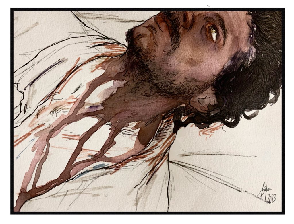 "Flow" by Bayan Abu Nahla, Ink and watercolors on paper, 2023. (Photo courtesy of the Palestinian Museum)