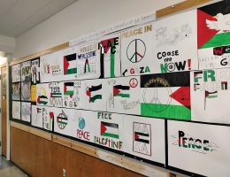 Artwork created in solidarity with Palestine by Oakland High students posted in school hallways in the spring of 2024.