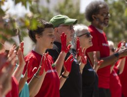 U.S. Interfaith Journey for Justice delegates singing at the US Embassy (Photo: Will Allen-DuPraw)