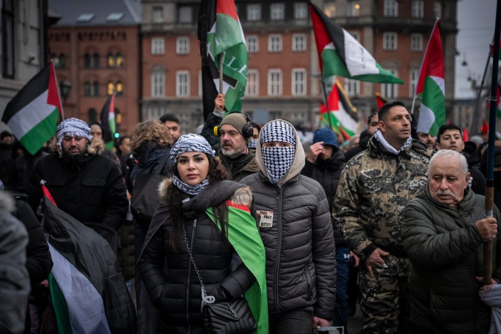 People attend a pro-Palestinian rally in front of the Danish parliament Christiansborg in central Copenhagen, Denmark, on December 10, 2023. (Photo: © Emil Helms/EFE via ZUMA Press APAimages)