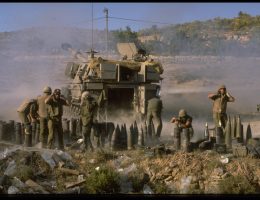 Israeli soldiers fire mortar shells outside Beirut, July 1982. (Photo: Israel Government Press Office, National Photo Collection)