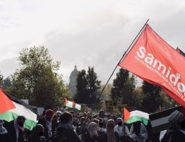 Protesters marching at the Washington State capitol, on November 4, 2023. (Photo: Samidoun Seattle)