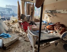 The destruction of Al-Shifa Hospital following a 14-day Israeli siege and incursion that resulted in scores of casualties and hundreds of arrests, in Gaza City, Gaza on April 1, 2024. (Photo: Khaled Daoud/APA Images)