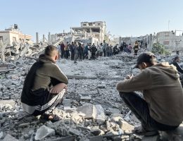 Palestinians check the damage following Israeli strikes in Nuseirat refugee camp in the central Gaza Strip, on November 07, 2024. (Photo: Saed Abu Nabhan/APA Images)