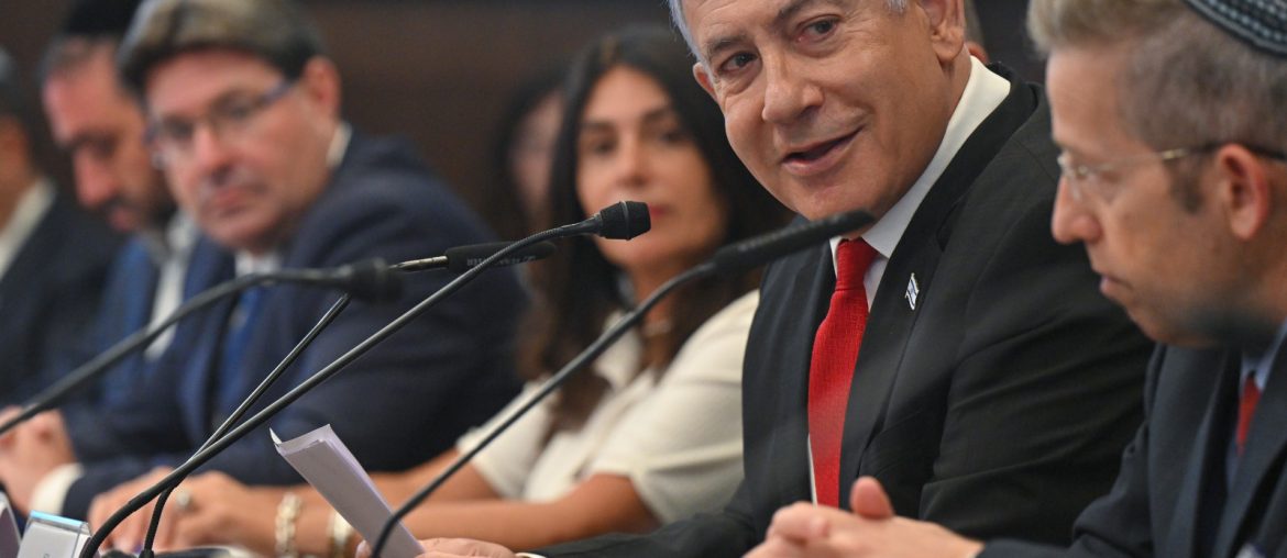 Israeli Prime Minister Benjamin Netanyahu attends a cabinet meeting at the Prime Minister's office in Jerusalem, August 20, 2023. (Photo: Israeli Prime Minister's Office/APA Images)