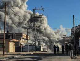Smoke and dust rise after an attack by the Israeli army on an apartment in the Nuseirat Refugee Camp in the central part of Gaza City, on November 28, 2024. (Photo: Saed Abu Nabhan/APA Images)