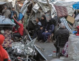 Displaced Palestinians inspect the damage at a makeshift camp that was hit in Israeli strikes near the Abu Hmayseh school at the Bureij refugee camp in the central Gaza Strip on December 4, 2024. (Omar Ashtawy /apaimages)