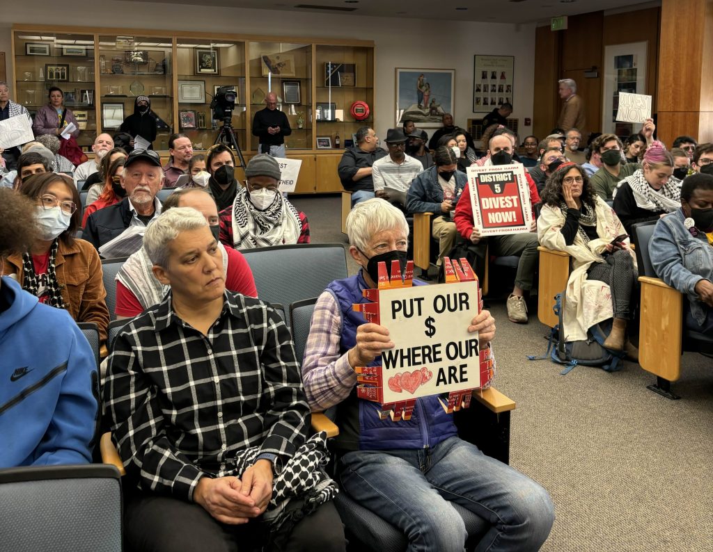 Supporters of divestment gathered in November to pressure the Alameda County Board of Supervisors.
