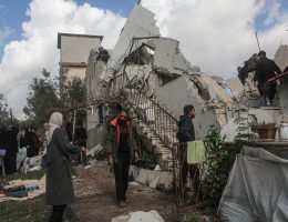 People inspect the rubble of a house where two Palestinian militants were killed during an Israeli raid in Burqin village near Jenin in the occupied West Bank on January 23, 2025. (Photo by Mohammed Nasser apaimages)