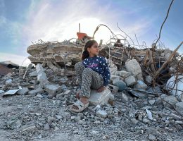 A Palestinian family returns to their destroyed home on Ibn Sina Street in the Sultan neighborhood west of Rafah, on January 23, 2024. (Photo: APA Images)