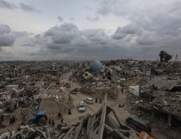 Palestinians struggle to survive among the rubble of buildings destroyed by Israeli attacks in Beit Lahia, Gaza on February 19, 2025. (Photo: Omar Ashtawy/APA Images)