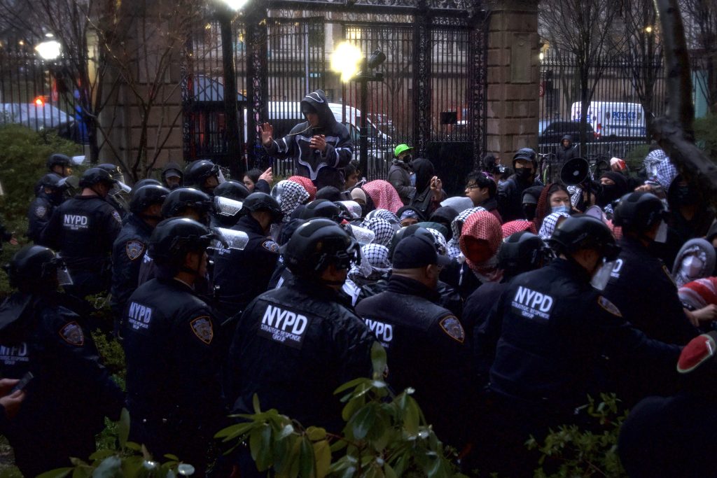 NYPD confront protesters outside the Milstein building, on March 5, 2025. (Photo: Tamara Turki)