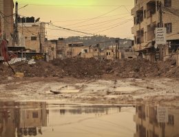Main entrance of the Jenin camp where the arch once stood, March 2025. (Photo: Qassam Muaddi/Mondoweiss)