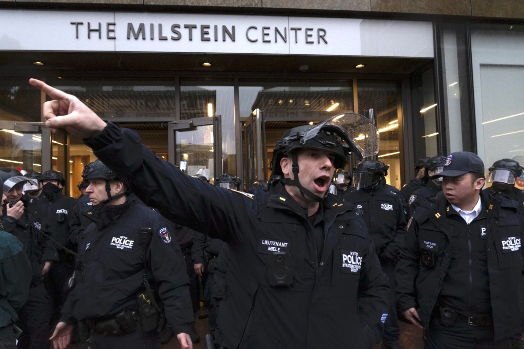 NYPD orders protesters to disperse from the Milstein Center, March 5, 2025. (Photo: Tamara Turki)