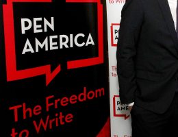 A banner hanging at the 2020 PEN America Literary Awards Ceremony on March 2, 2020 in New York City. (Photo by Astrid Stawiarz/ PEN America)