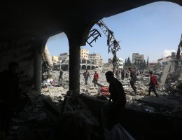 Aftermath of the bombing of a school-turned-shelter in the Tuffah neighborhood in Gaza City, April 4, 2025. (Photo: Omar Ashtawy/APA Images)