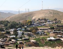 Palestinians take part in a solidarity protest with the people of the Bedouin village of Khan al-Ahmar on the eastern outskirts of Jerusalem, January 23, 2023. (Photo: Mamoun Wazwaz/APA Images)