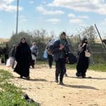 Palestinians flee their homes after the Israel army issued evacuation orders for a number of neighborhoods, following heavy Israeli strikes, in Rafah in the southern Gaza Strip on March 23, 2025. (Photo by Doaa el-Baz/apaimages)