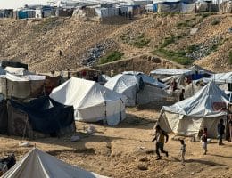 Palestinians inspect the destruction after an Israeli airstrike on tents in Khan Younis, Gaza on March 25, 2025. (Photo by Doaa el-Baz/ APA Images)