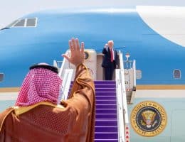 US President Donald Trump departs Saudi Arabia from King Khalid Airport in Riyadh, Saudi Arabia, on May 14, 2025. (Photo: Saudi Press Agency)
