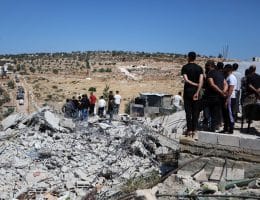 Israeli military bulldozers demolish a Palestinian home in Idhna, west of Hebron, April 28, 2025. (Photo: Mamoun Wazwaz/APA Images)